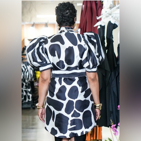 Black and White Puff Sleeve Dress - Picture 3 of 3